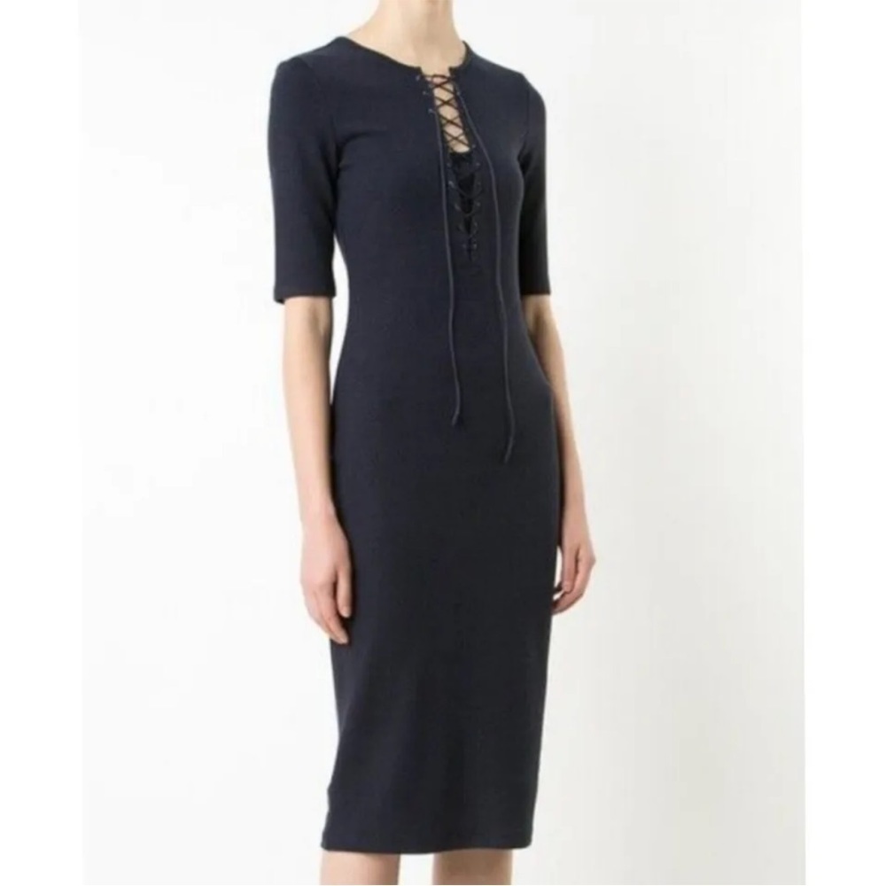 Derek Lam 10 Crosby Ribbed Knit Lace Up Dress Corporate Goth Witchy